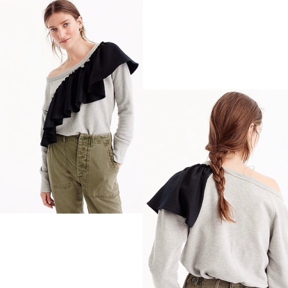 J. Crew Women’s Asymmetrical Ruffle Sweatshirt - Picture 1 of 9